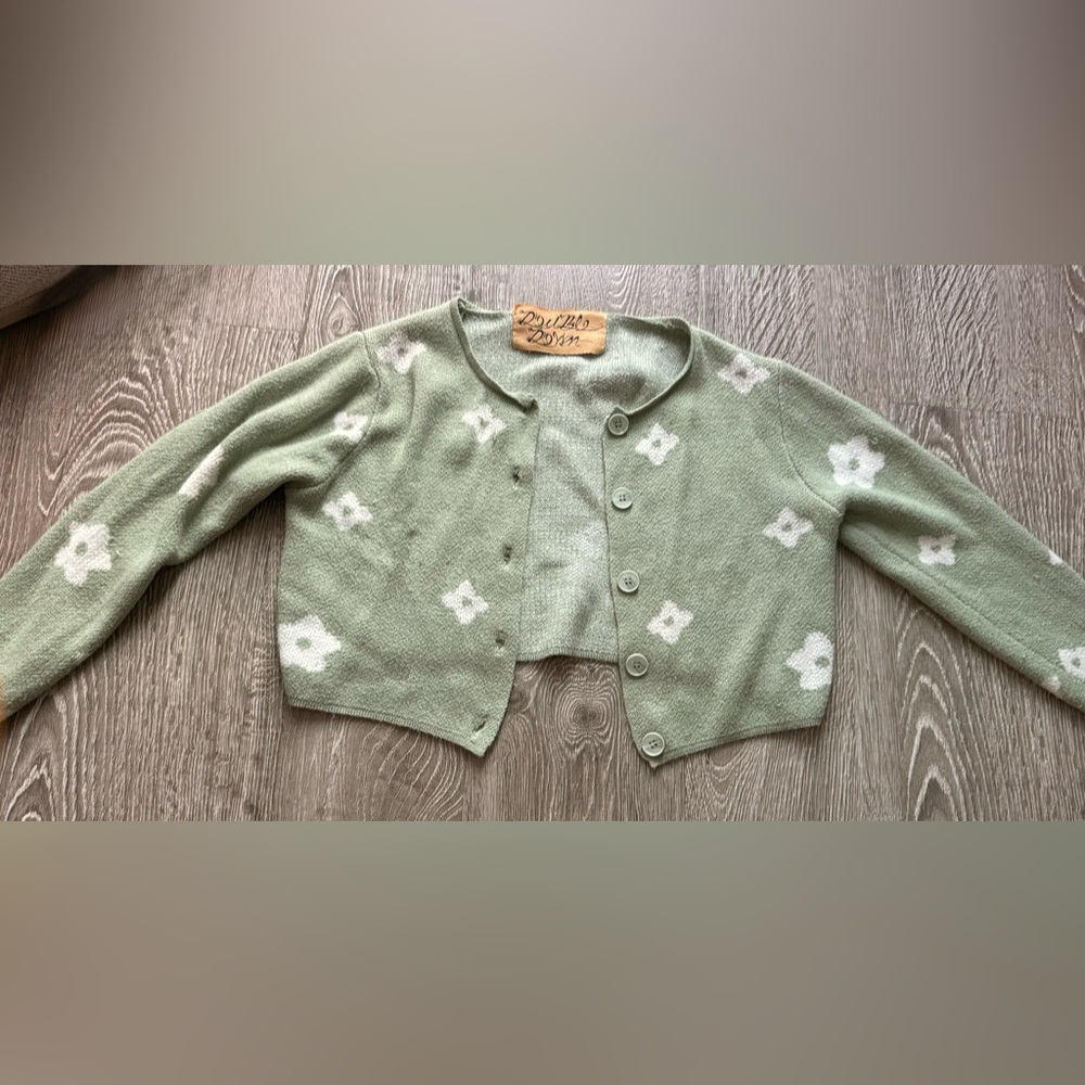 Double Down Sage Green Floral Cropped Cardigan